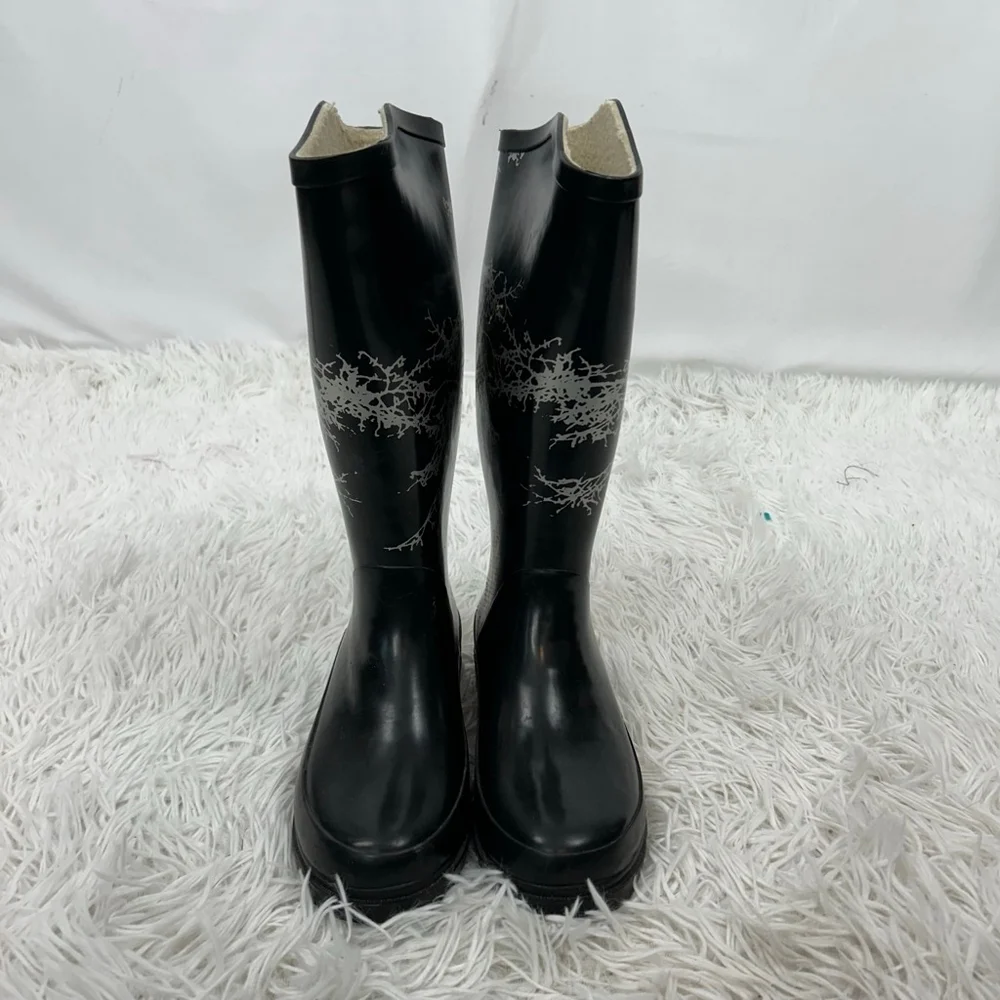 Sporto Rain Boots Womens 6 Black Wendy Mid Calf Tree Rainboot Rubber Waterproof